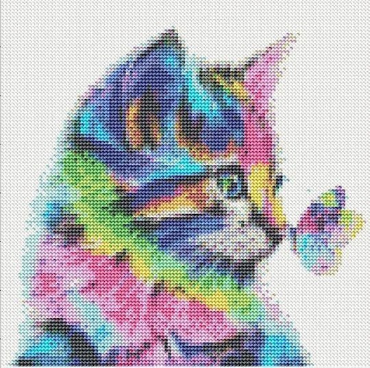Mosaic Diamond Embroidery Zola Multicolor Cat Butterfly Design Accessories Included 15 X 20 Cm