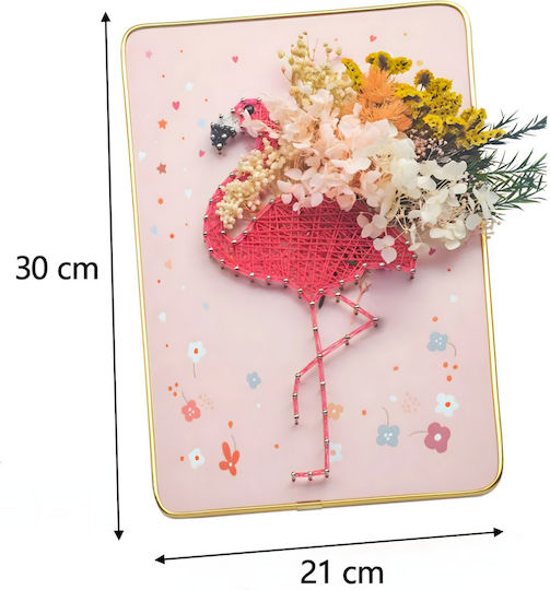 Set Creativ De Broderie Artă Cu Sfori Zola Lumini Led Placă De Lemn Perforată Suport Sfori Colorate Design Flori Flamingo 21 X 30 Cm