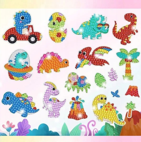 Set Breloc Mozaic Diamant Zola 15 Modele Dinozauri Pentru Copii Pietre Colorate Autocolante Multicolore