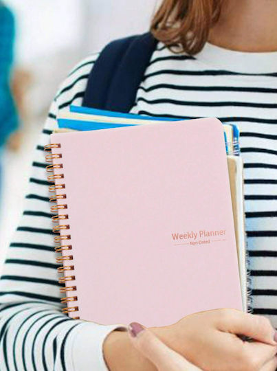 Spiral Planner Agenda Weekly Organization Habit Tracker To-do List Pink A5
