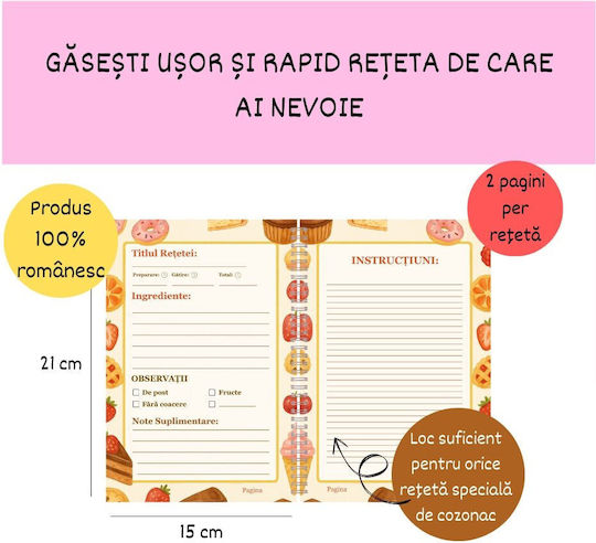 Caiet Spiral A5 Caietul De Rețete 43 Foi Roz