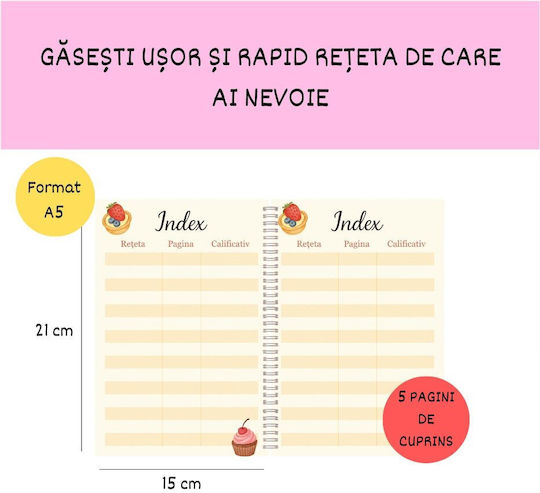 Caiet Spiral A5 Caietul De Rețete 43 Foi Roz