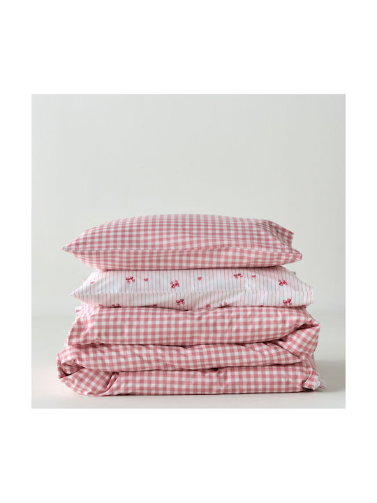 Kentia Single Cotton Sheet Set Sassy White-pink 160x270cm 3pcs