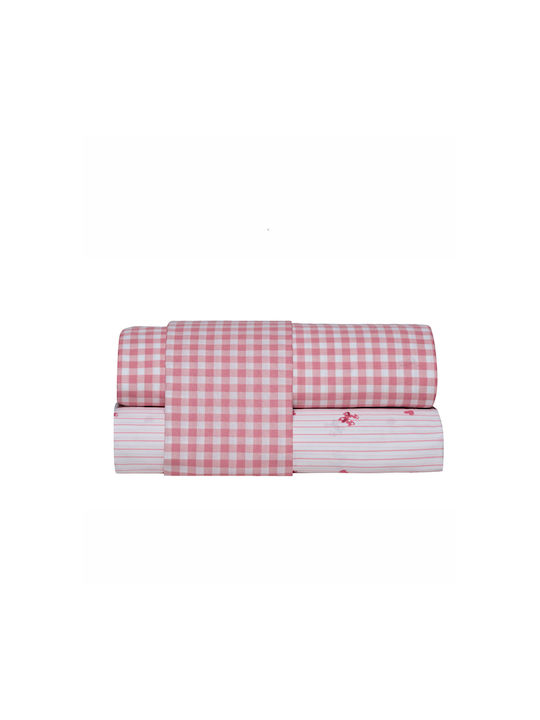 Kentia Σετ Σεντόνια Ημίδιπλα Βαμβακερά Sassy White-pink 190x270cm 3τμχ