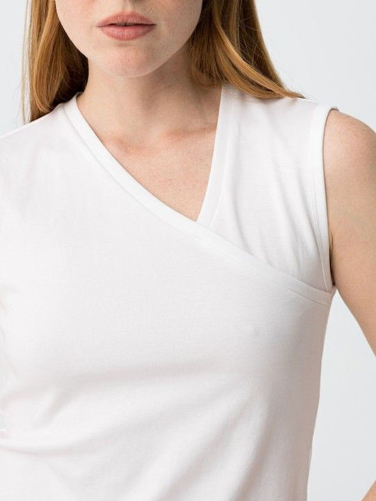 Γυναικείο Crop Top Βαμβακερό Αμάνικο με V Λαιμόκοψη White