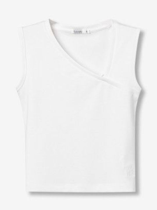 Γυναικείο Crop Top Βαμβακερό Αμάνικο με V Λαιμόκοψη White