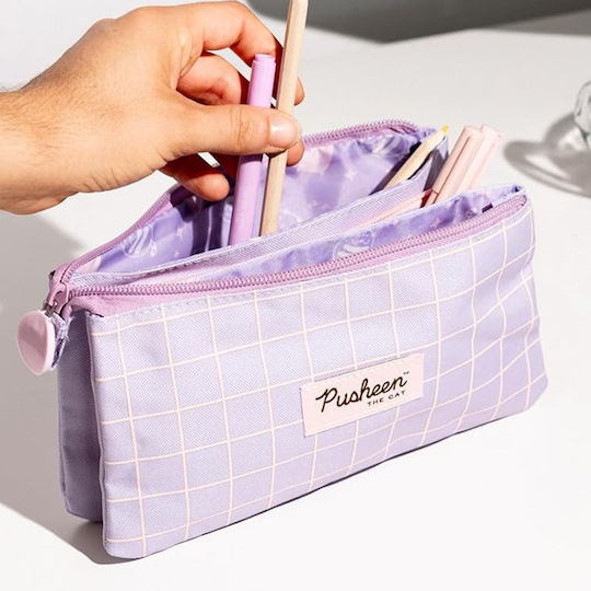 Pusheen Pencil Case 3 Compartments On Break Pattern Moments Collection Lavender