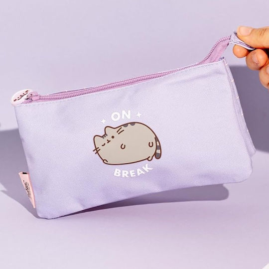 Pusheen Pencil Case 3 Compartments On Break Pattern Moments Collection Lavender