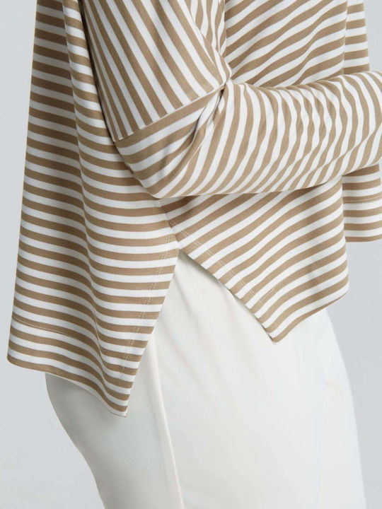 Women's Long Sleeve Striped Beige Blouse