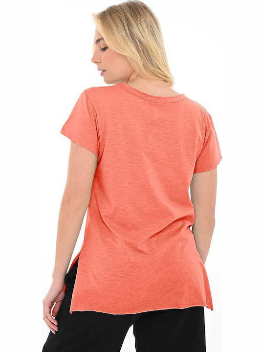 Damen Bluse Baumwollfarbe Koralle