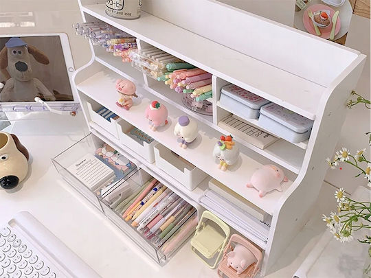 Multifunktionaler Schreibtischorganisator Zola 9 Fächer Kunststoff Gedrückter Schaum 47,5 x 17 x 42 cm Weiße