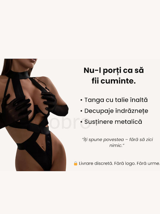 Sexy Bodysuit Women Obro – Erotic Lingerie Thong Elastic Straps Metal Support Black