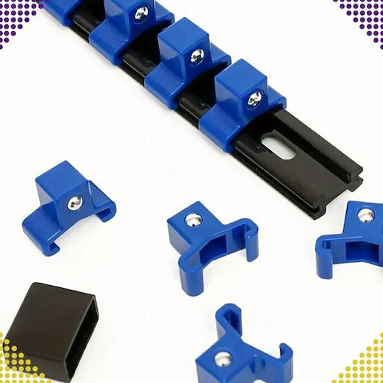 Organizator Șină Cu 16 Sloturi Chei Tubulare Mărimea 1/4" Cu Acționare Metal Plastic Pp 35 X 2,7 Cm Negru Albastru