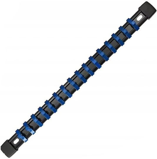 Organizator Șină Cu 16 Sloturi Chei Tubulare Mărimea 1/4" Cu Acționare Metal Plastic Pp 35 X 2,7 Cm Negru Albastru