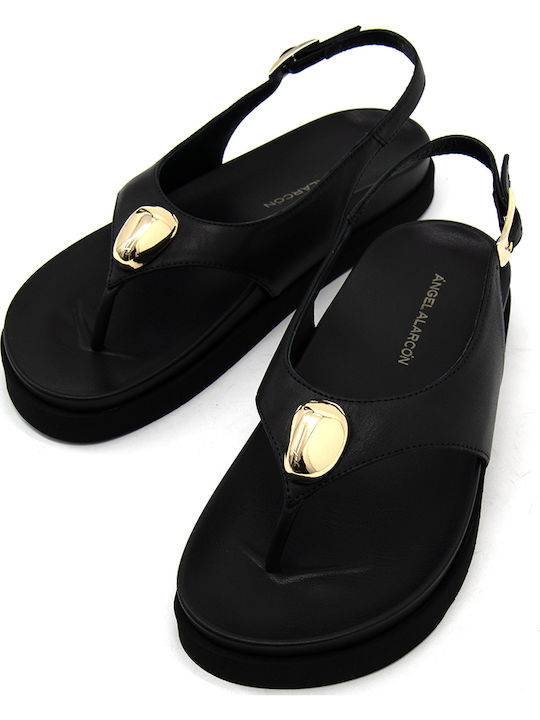 Δερμάτινα Γυναικεία Σανδάλια Flatforms Μαύρα