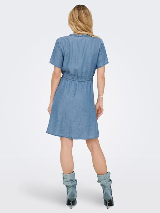 Summer Mini Shirt Dress Light Blue