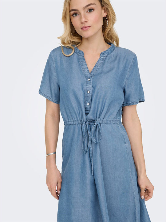 Summer Mini Shirt Dress Light Blue