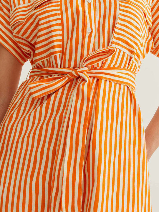Summer Midi Shirt Dress Orange