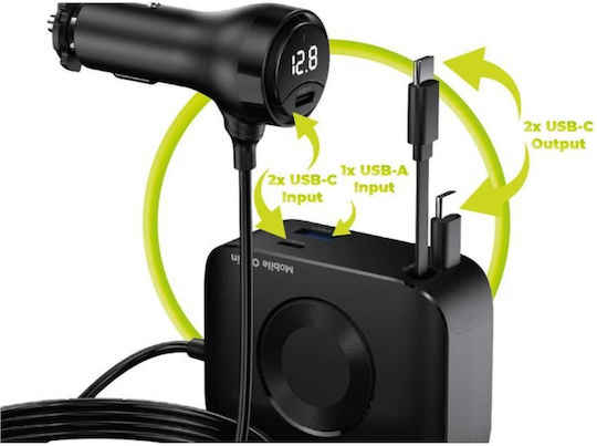 Mobile Origin Car Charger 75W 3A Fast Charging with Ports: 1xUSB 2xType-C with Cable Type-C Black Color
