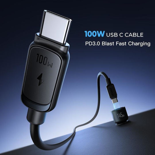 Joyroom Car Charger 145W 5A with Ports 1xUSB 2xType-C with Type-C Cable Grey Colour