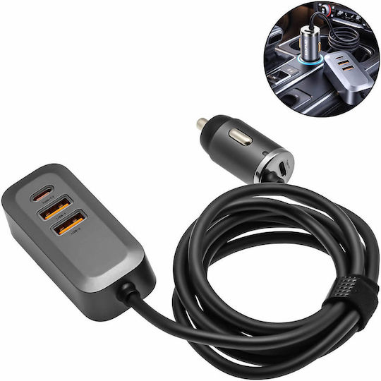 Awei Car Charger 100W 2.4A Fast Charging with Ports: 2xUSB with Cable Type-C