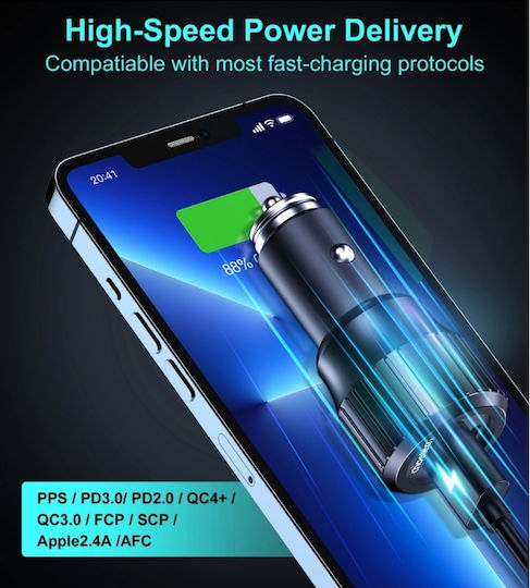 Choetech Choetech Handy-Autoladegerät 63W 3A mit Anschlüssen: 1xUSB-A 1xType-C Schwarz Farbe