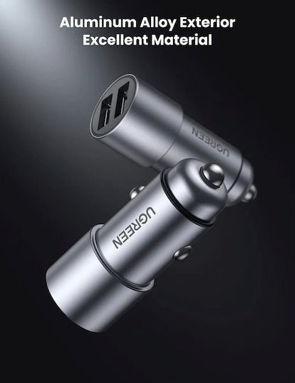 Ugreen CD130 Car Charger 24W 2.4A with 2x USB Grey Color