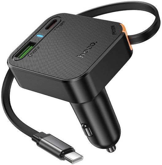 Hoco NZ18 Guardian Автомобилен Зарядно Устройство 65W 3A с Портове 1xUSB-A 1xType-C с Type-C Кабел Черен Цвят