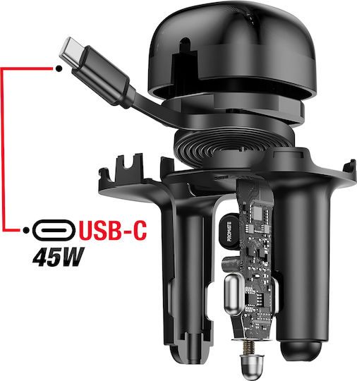 Forcell F-energy Auto-Ladegerät 75W 3A Schnellladung mit Anschlüssen: 1xUSB 1xType-C mit Kabel Typ-C,TC-TC Schwarz Farbe