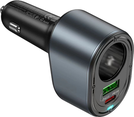 Hoco Зарядно за кола 35W 3Спецификация Бързо Зареждане с Портове: 1xUSB 2xType-C Черен Цвят