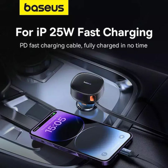 Baseus Pro Cell Phone Car Charger 55W 7A Fast Charging With One Port 1xType-C With Lightning Cable Black Colour