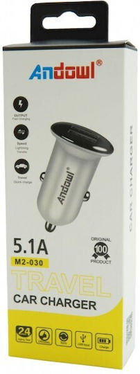 Andowl Φορτιστής Αυτοκινήτου 5.1A με Θύρες: 2xUSB Λευκός