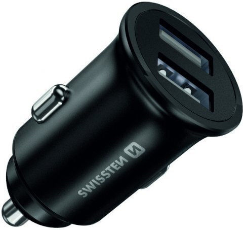 Swissten Φορτιστής Αυτοκινήτου 4.8A με Θύρες: 2xUSB Μαύρο Χρώμα