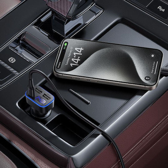 Hoco Auto-Ladegerät 42W Schnellladung mit Anschlüssen: 2xUSB 1xType-C mit Kabel Typ-C,TC-TC Schwarz Farbe