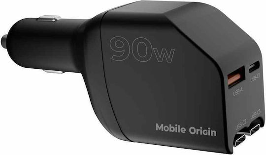 Mobile Origin 90w Car Charger Ca22 Usb-c + Usb-a 2x Usb-c Cable Mo-90cch-ca22