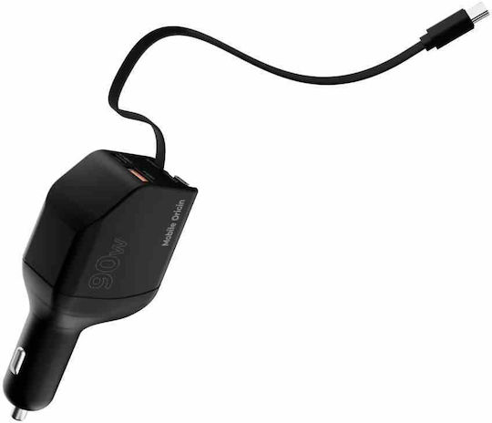 Mobile Origin 90w Car Charger Ca22 Usb-c + Usb-a 2x Usb-c Cable Mo-90cch-ca22