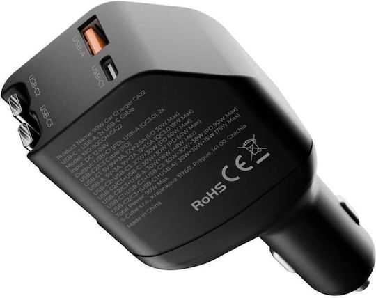 Mobile Origin 90w Car Charger Ca22 Usb-c + Usb-a 2x Usb-c Cable Mo-90cch-ca22