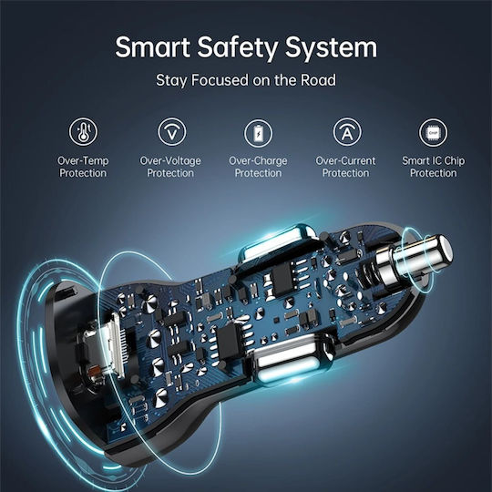 Awei C-830 Încărcător Auto 2.4A cu Porturi: 2xUSB Negru Culoare