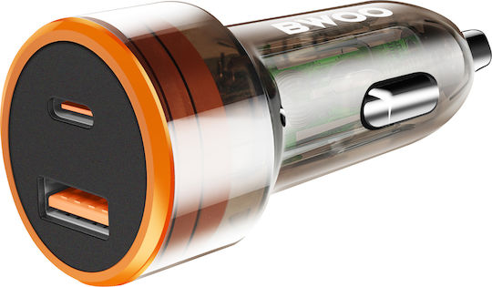 BWOO Φορτιστής Αυτοκινήτου 20W με Θύρες: 1xUSB 1xType-C