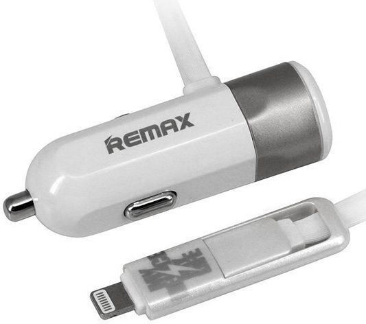 Remax Φορτιστής Αυτοκινήτου 3.4A με μία Θύρα: 1xUSB μαζί με Καλώδιο Lightning / Micro-USB Ασημί Χρώμα