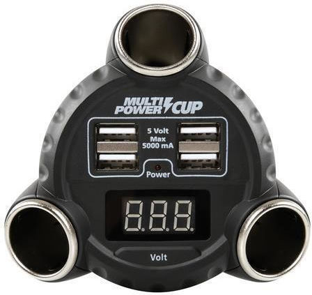Lampa Power Cup Φορτιστής Αυτοκινήτου 180W 5A με Θύρες: 4xUSB 3xΑναπτήρα και Βολτόμετρο Πολύχρωμος