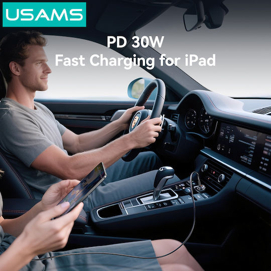 Usams Auto-Ladegerät 30W Schnellladung mit Anschlüssen: 1xUSB 1xType-C