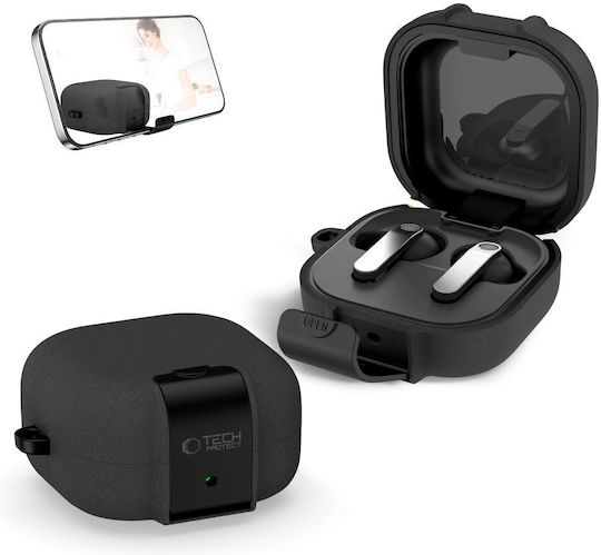 Tech-Protect Schlanke Kunststoffhülle Mit Haken In Schwarz Für Galaxy Buds4 / 4 Pro