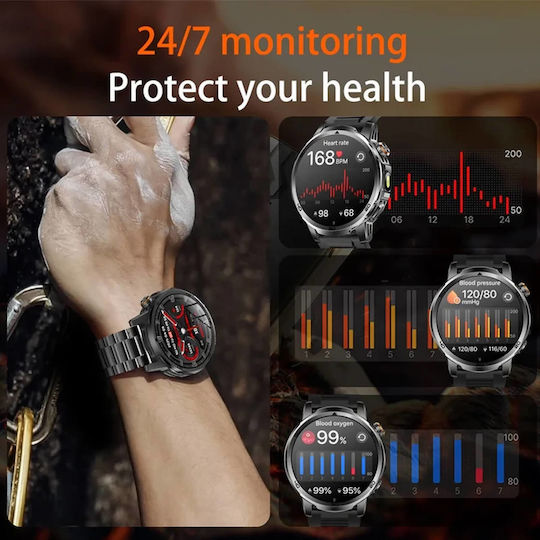 Microwear AK95 Smartwatch mit Herzfrequenzsensor (Schwarz Stahl)