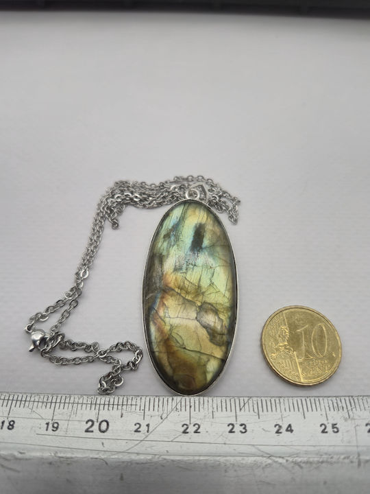 Silver Labradorite Necklace – Stainless Steel Chain
