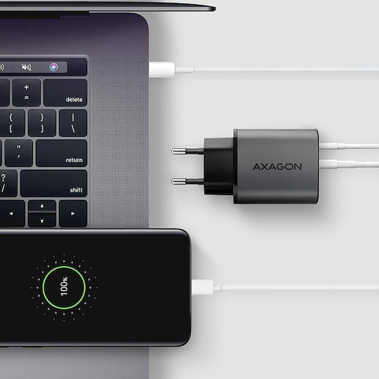 Axagon Φορτιστής Χωρίς Καλώδιο με Θύρα USB-A και Θύρα USB-C 67W Power Delivery / Quick Charge 3.0 / Quick Charge 4+ / Quick Charge 2.0 / SuperCharge Μαύρος (ACU-PQ67D)