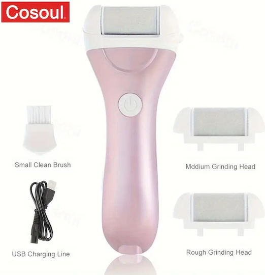 Lima Electrică Pentru Călcâie Picioare Zola Îndepărtează Pielea Excesivă 3 Role Formă Ergonomică 2 Trepte Viteză Cablu Usb 16x6x3,5 Cm Roz
