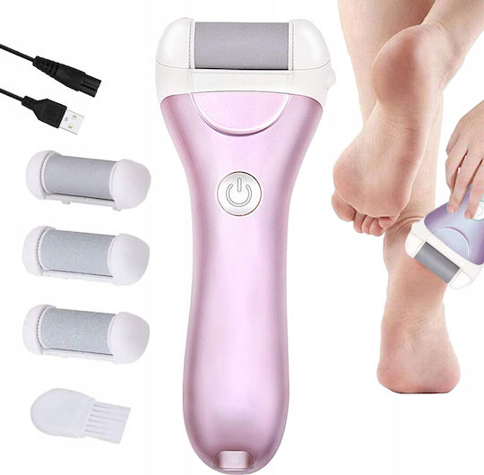 Lima Electrică Pentru Călcâie Picioare Zola Îndepărtează Pielea Excesivă 3 Role Formă Ergonomică 2 Trepte Viteză Cablu Usb 16x6x3,5 Cm Roz