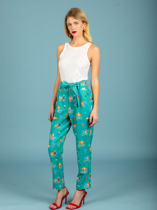 Women's Fabric Trousers in Regular Fit Green