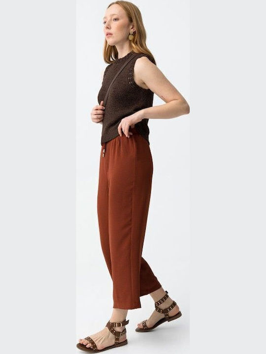 Women's Fabric Trousers in Relaxed Fit Brick Red